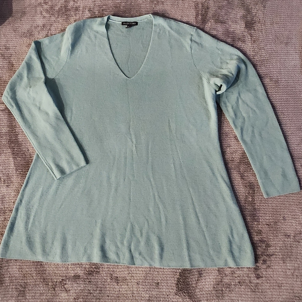 Eileen Fisher 100% Merino Wool Sweater,  Long Sleeve,  Sz MED Soft Seafoam Green